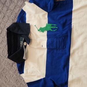 Blue and white striped Polo